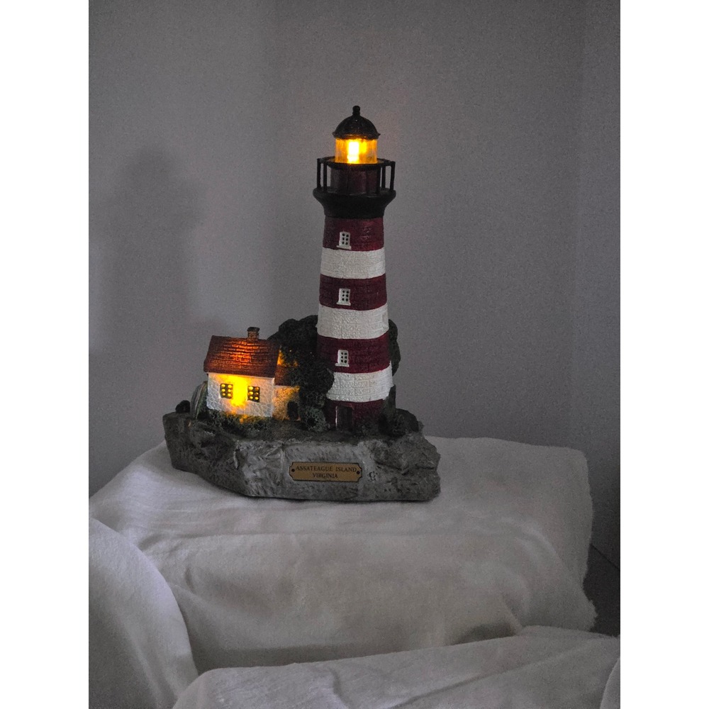 Assateague Island Virginia Lighted Lighthouse Figurine II Inc Red White Resin